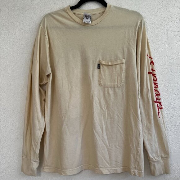 RIPNDIP Shirt Mens Medium Beige Skeleton Middle Finger Long Sleeve Tee - Picture 6 of 9